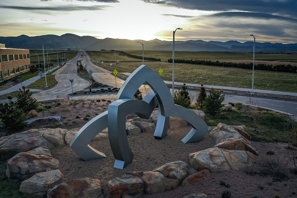 Sterling Ranch Architectural Sculpture - Striking architectural sign exemplifying its power to transform buildings into beacons